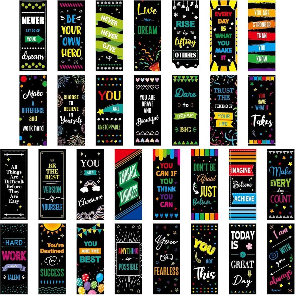 120 PCS Motivational Bookmarks, 30 Designs Double Sided Printing Paper Bookmarks - Picture 1 of 8